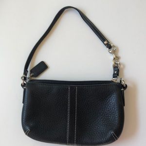 Coach large black leather wristlet